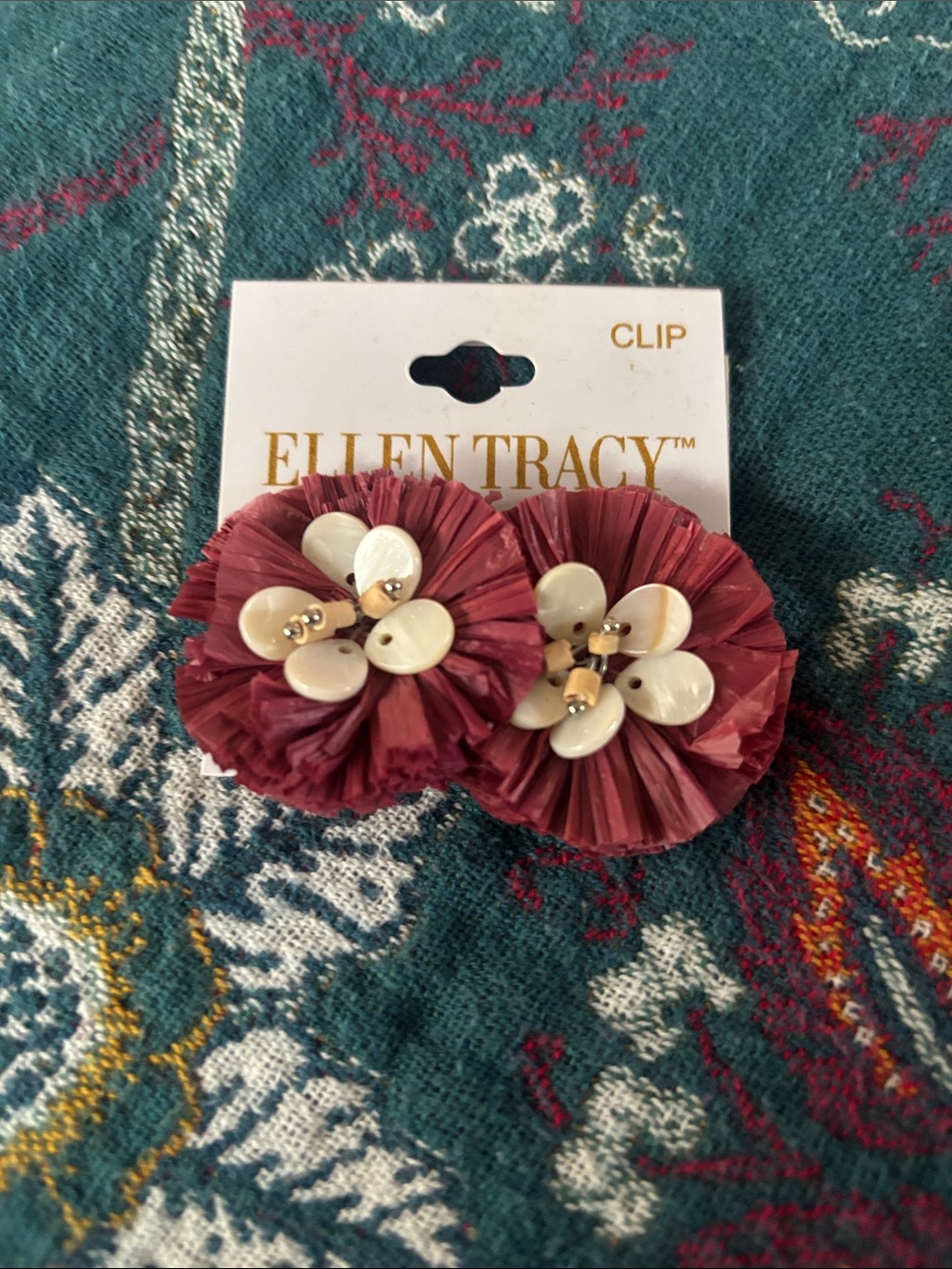 Ellen Tracy Mauve Raffia Floral Clip-On Earrings